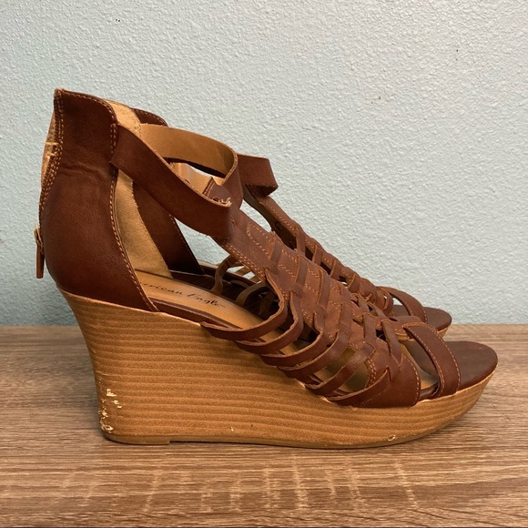 American Eagle Gladiator Peep Toe Wedge Heels - Brown - Size 11 - Picture 1 of 8